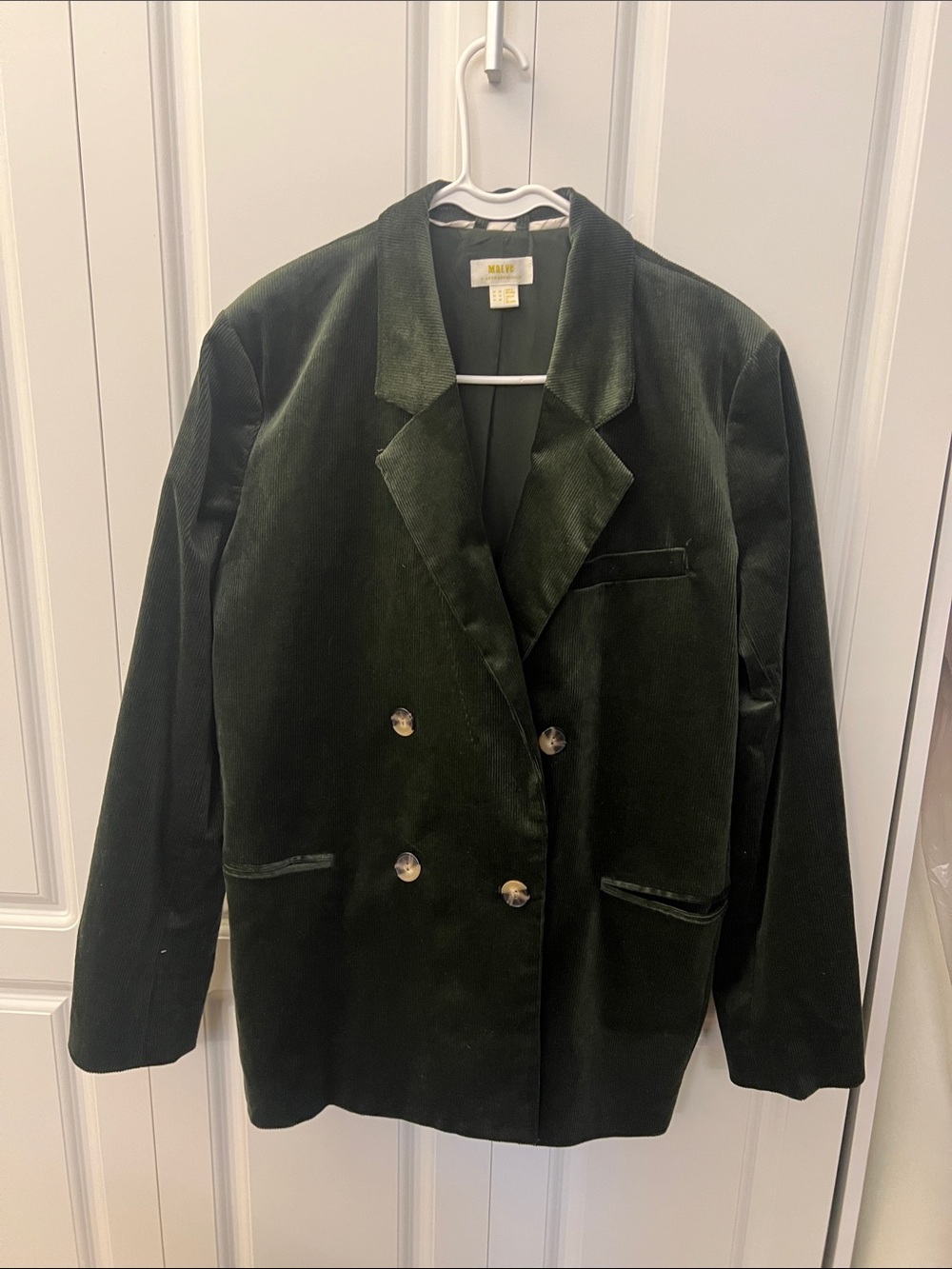 Maeve Forest Green Velvet Double-Breasted Blazer Jacket